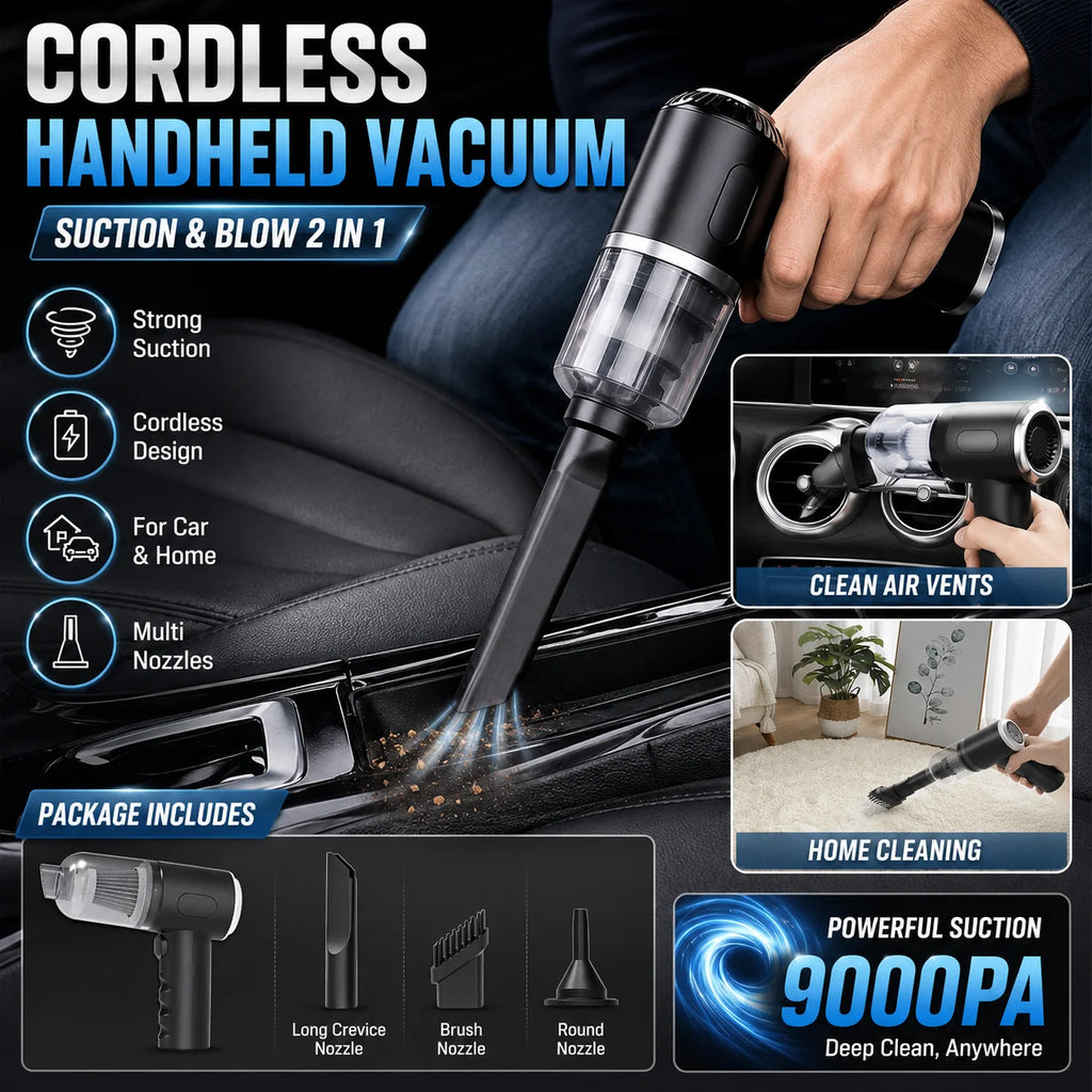 Wireless Handheld Vacuum Cleaner Cordless Car Vacuum Strong Suction Portable Blower Dual Use Auto Home Cleaning Tool High Power
