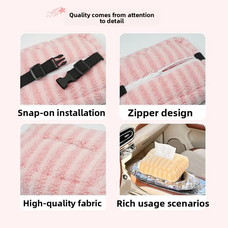NEW Car tissue box cute car tissue box plush striped car hanging paper box multifunction DIY car hanging tissue box