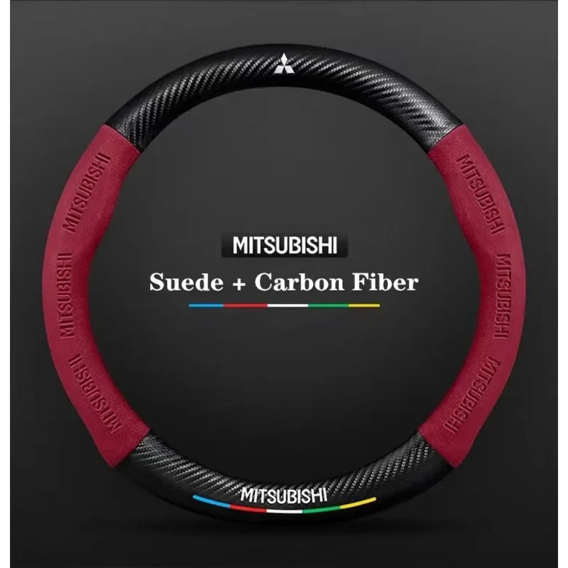 For Mitsubishi Outlander Pajero Asx Colt Lancer EX Evolution X L200 Triton RALLIART Car Suede Carbon fiber Steering Wheel Cover