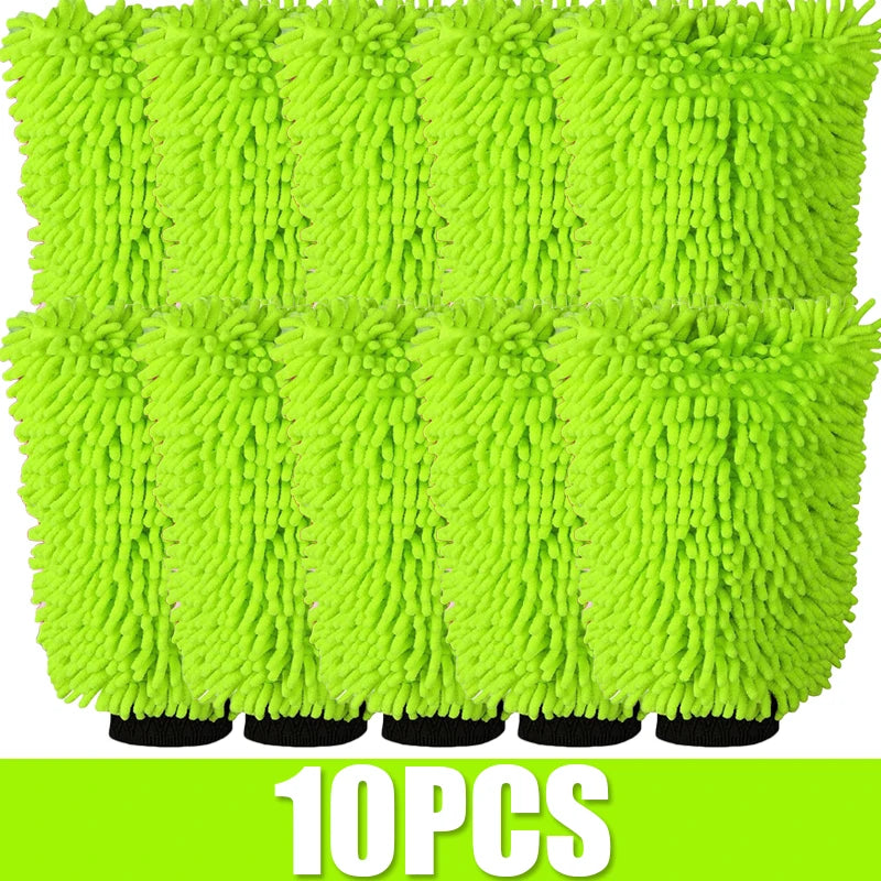 1-10PCS Microfiber Car Wash Green Gloves Portable Car Cleaning Mitt Super Absorbent Sponge Scratch Free Auto Cleaning Tool