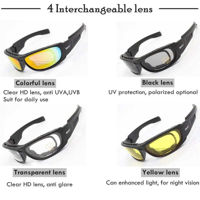 Tactical Polarized Glasses Daisy C6 Outdoor CS Motorcycle Hunting Shooting Airsoft Goggles with 4 Lens Kit with Myopic Frame