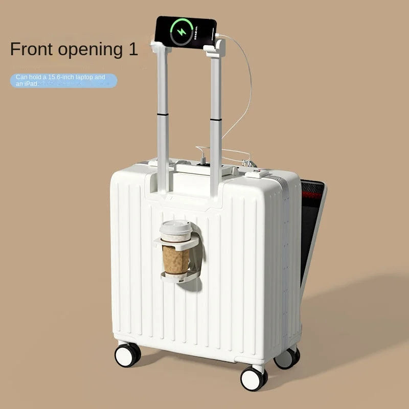 Small Suitcase 2026 Aluminium Frame Front Opening 16–20 inch Cabin Luggage Business Travel Trolley Suitcase for Men and Women