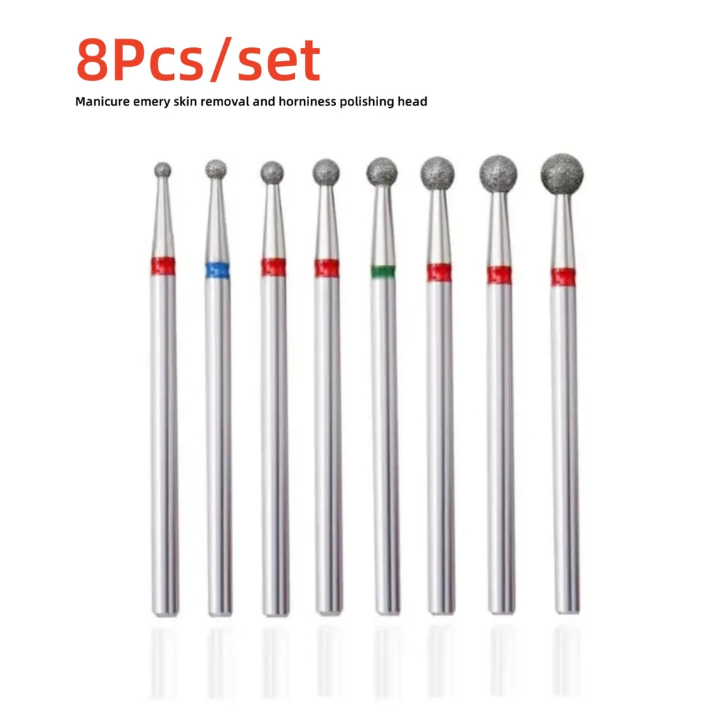 8pcs Professional Diamond Cuticle Clean Nail Drill Bits Set - Safety Rotary Stainless Steel for Russian Nail Manicure Accessory