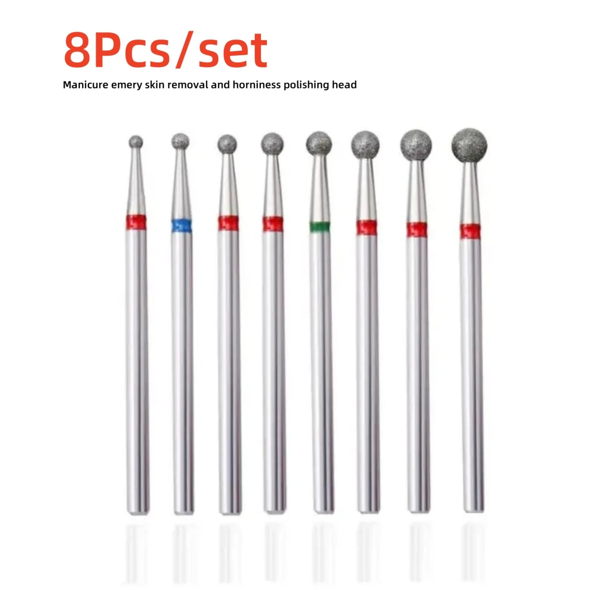 8pcs Professional Diamond Cuticle Clean Nail Drill Bits Set - Safety Rotary Stainless Steel for Russian Nail Manicure Accessory