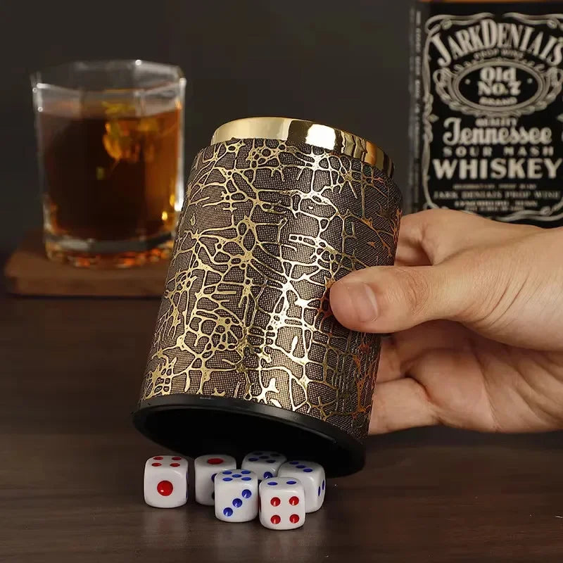 Dices Shake Container with 6 Dices Set Dices Cup Leathers Stable Sturdy Comfortable Hand Feeling Dices Shake Container