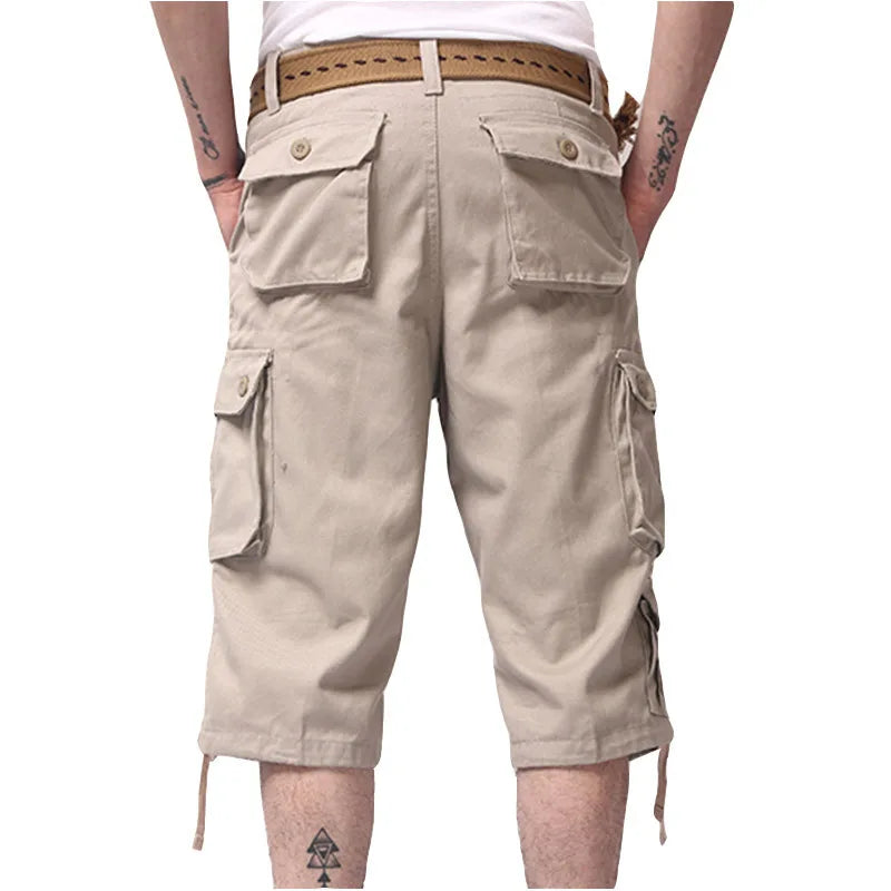 New Men's Seven Division of Labor Pants Trend Loose Large Size Cotton Five Points Shorts Men Multi Pocket 7 Points Pants