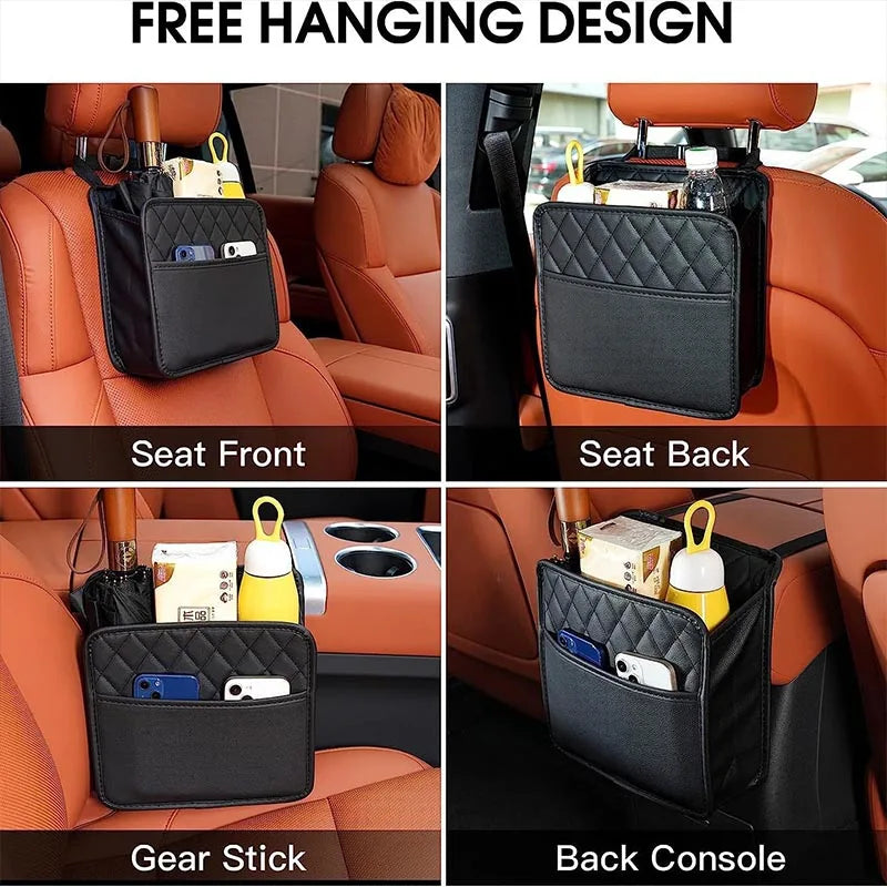 PU Leather Multi-functional Car Seat Storage Bag Hanging Seat Back Tissue Water Cup Holder Portable trash can Backseat Organizer