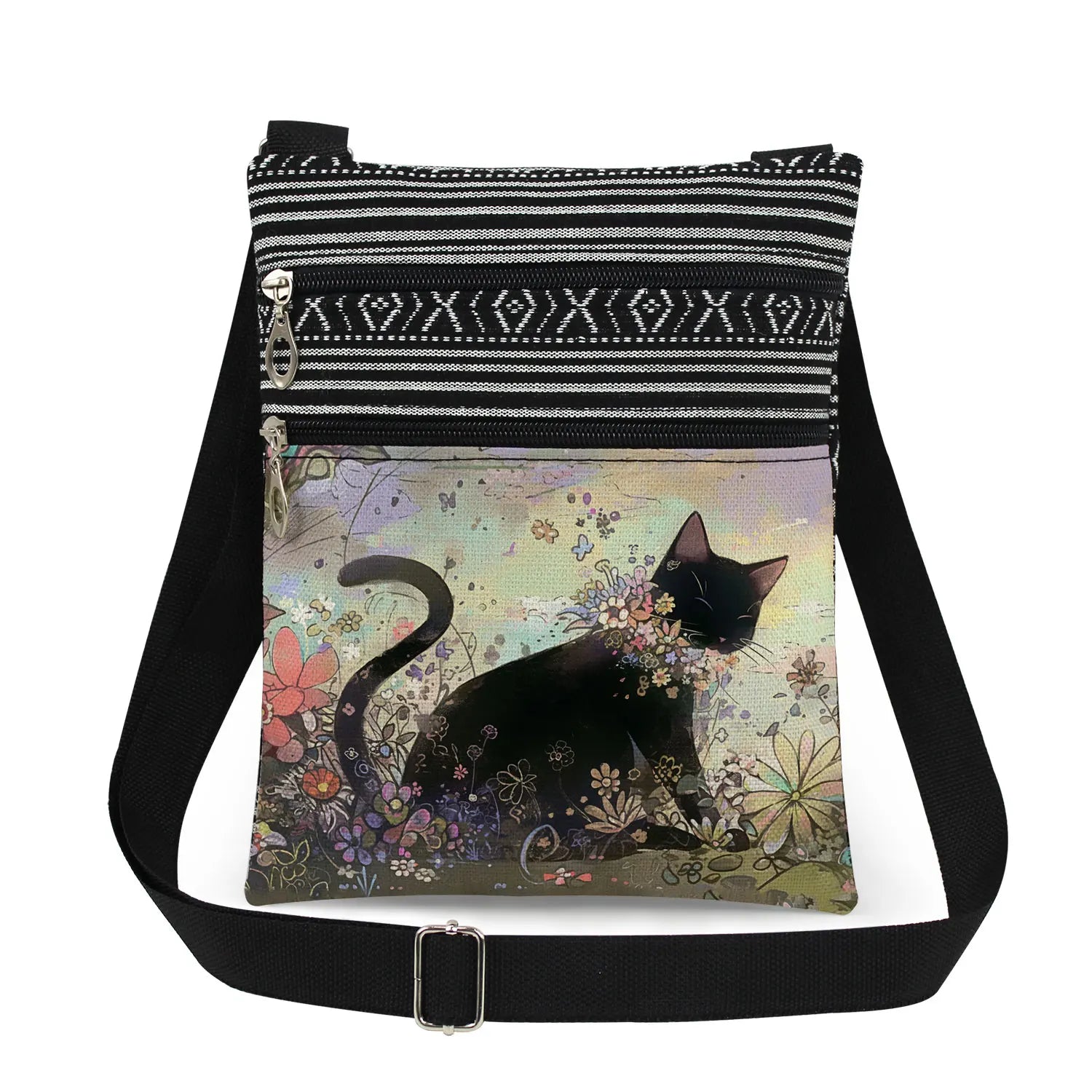Cute Cartoon Black Cat Print Crossbody Bags Shoulder Bags For Women Daily Travel Portable Small Messenger Bags Catkeeper Gift