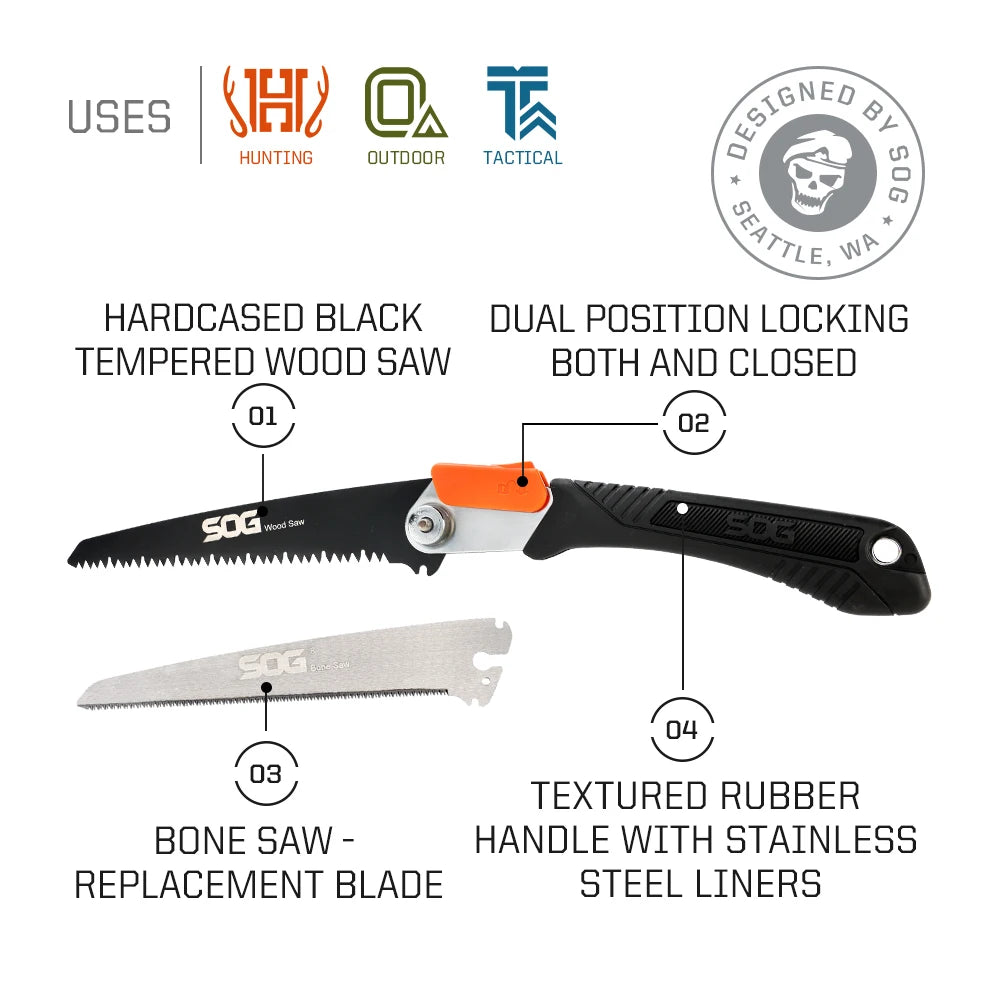 SOG Folding Saw Multifunctional Hand Tools Mini Foldable Home Garden Outdoor Camping Hunting Small Survival Multi-tool Wood Saw