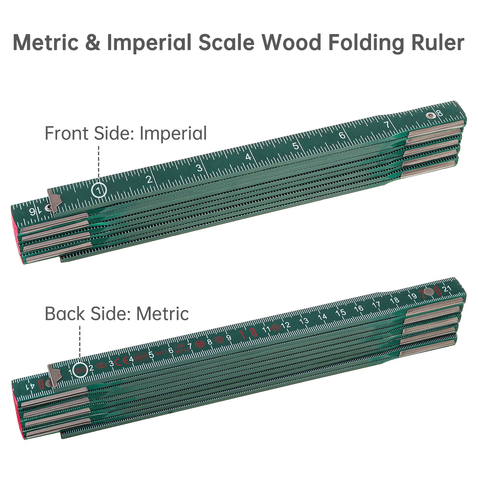 2M Metric & Imperial Scale Folding Wood Ruler Multifunctional Measuring Tools for Teaching / Drawing