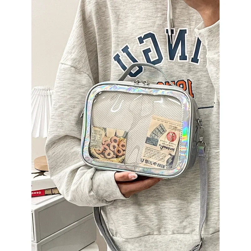 Japanese Kawaii Small Itabag Women Laser Reflection Crossbody Bags School Girls Shoulder Bag Transparent Bag Ita Bag JK Handbags