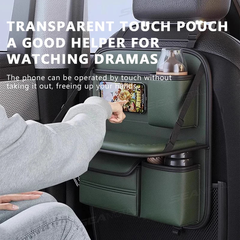 SEAMETAL Car Seat Back Storage Bag Large Capacity Multi-Pocket Backseat Organizer Foldable Dining Table Tablet Tray Hanging Bag