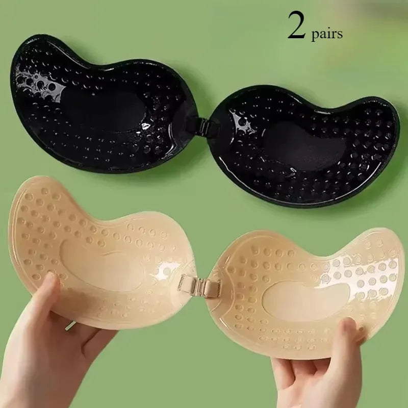 Invisible Push Up Bra for Women Backless Strapless Bra Seamless Front Closure Bralette Underwear Silicone Self-Adhesive Bra Pad