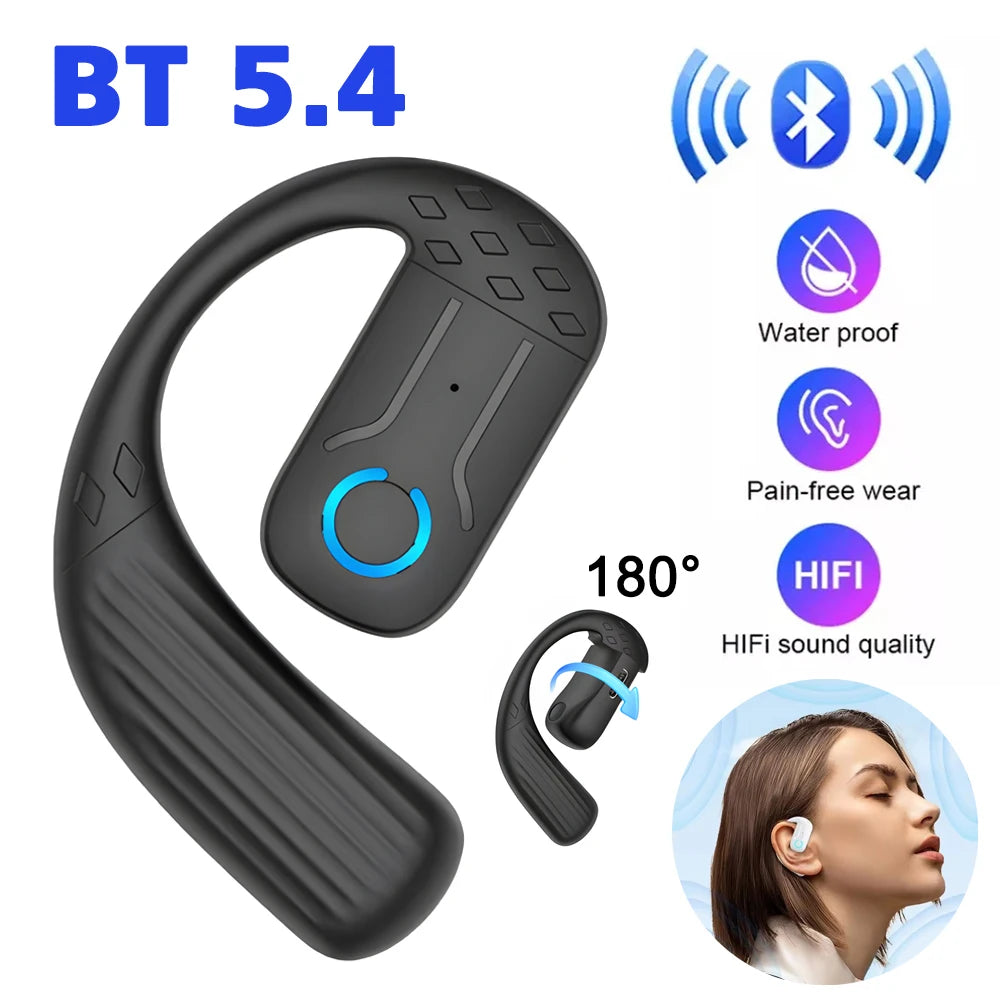 Bluetooth 5.4 Open 180° Rotation Wireless Business Headset With Mic Air Conduction Ear-hook Touch Control Sports Hifi Earphone