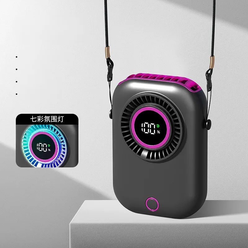 Outdoor Portable Neck Fan with Digital Display - Mini Rechargeable, Multi-Speed Adjustable, Suitable for Various Scenes