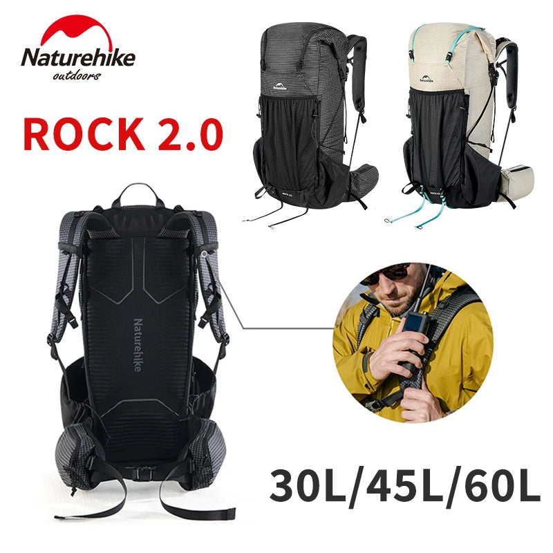 Naturehike Rock 2.0 Backpack for Outdoor Hiking Travel Sports Bag 30L 45L 60L Leisure Mountaineering Climbing Bag Lightweight