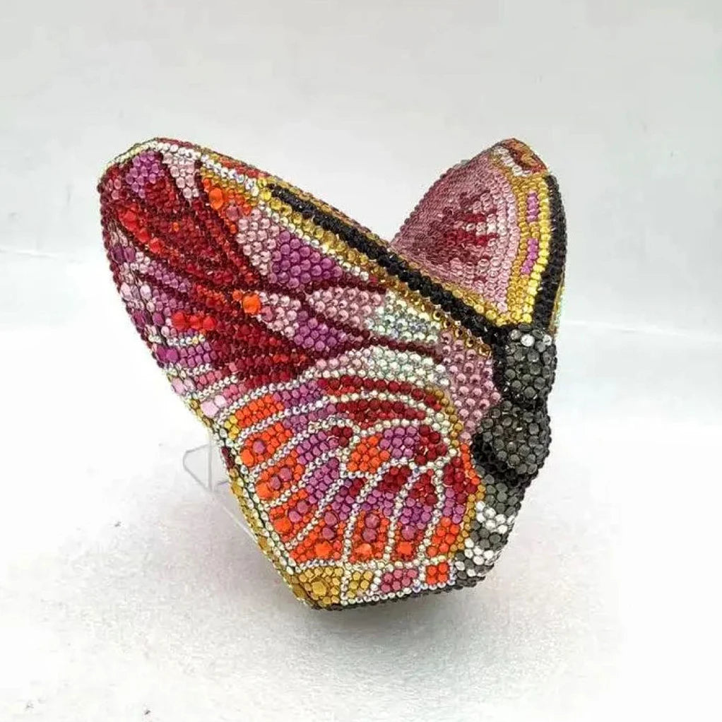 Hot Selling Butterfly Monarch Shaped Crystal Luxury Evening Bag Rhinestone Clutch Purse for Ladies Trendy Metal Frame Handbag