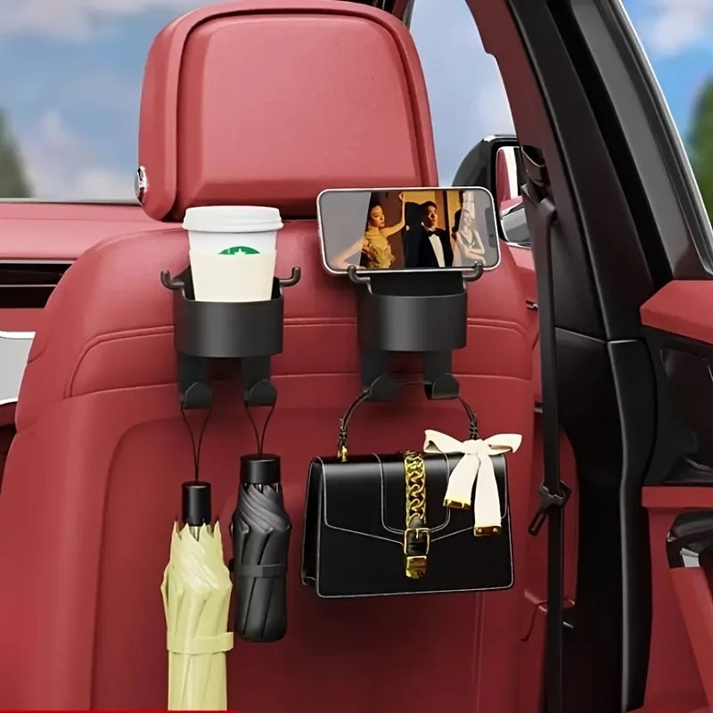 1/2Multifunctional car storage rack with hooks、Cup holder and storage box - Durable and sturdyPPMaterial，Suitable for seat back
