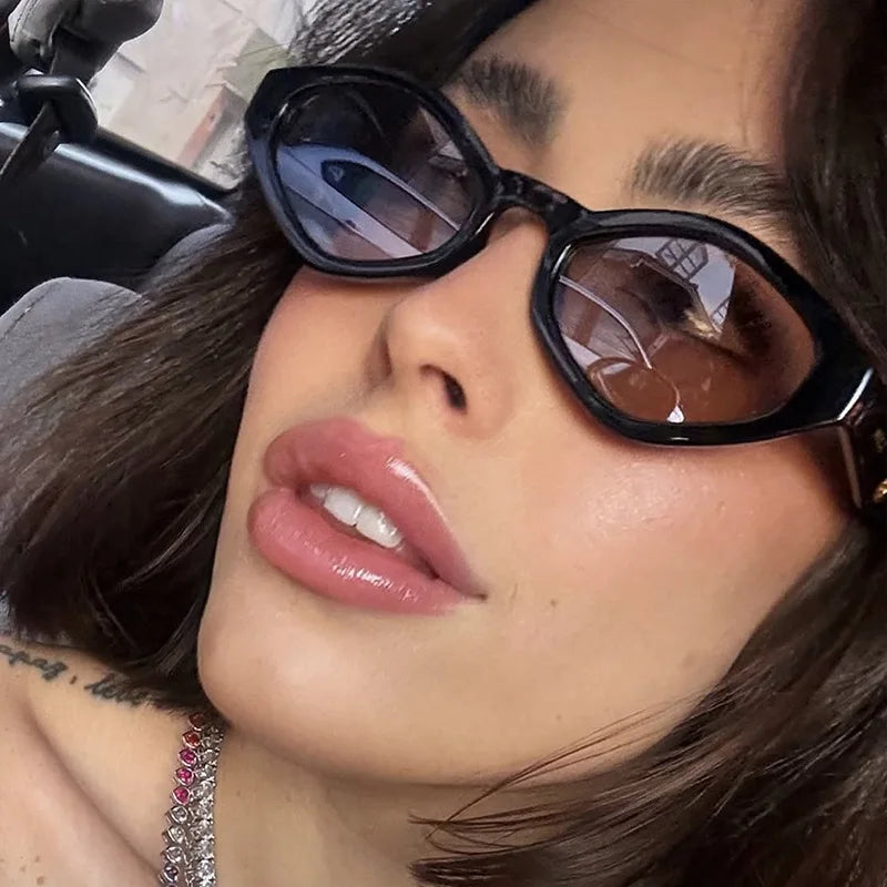Hiking 2pcs Fashion Diamond Shaped Women‘s Anti Light Glasses Vintage Small Frame Punk Polygonal Glasses Outdoor Eyewear