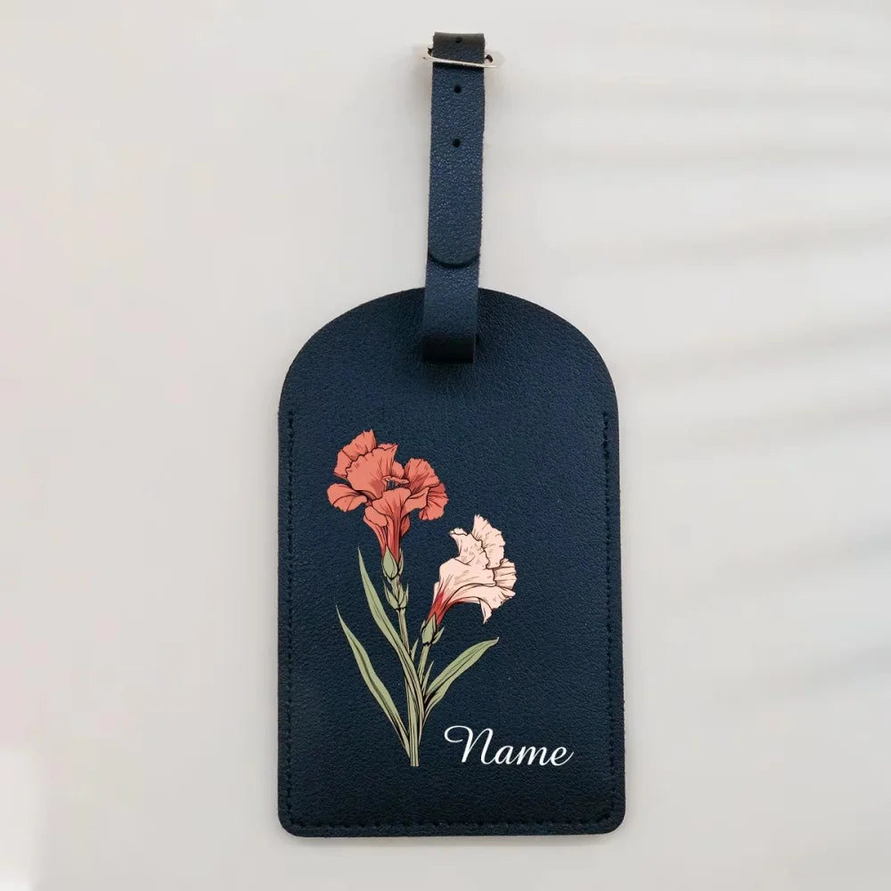 Custom Japanese Flower PU Leather Luggage Tag, Personalized Custom Name Travel ID Label Christmas Gifts for Family Members