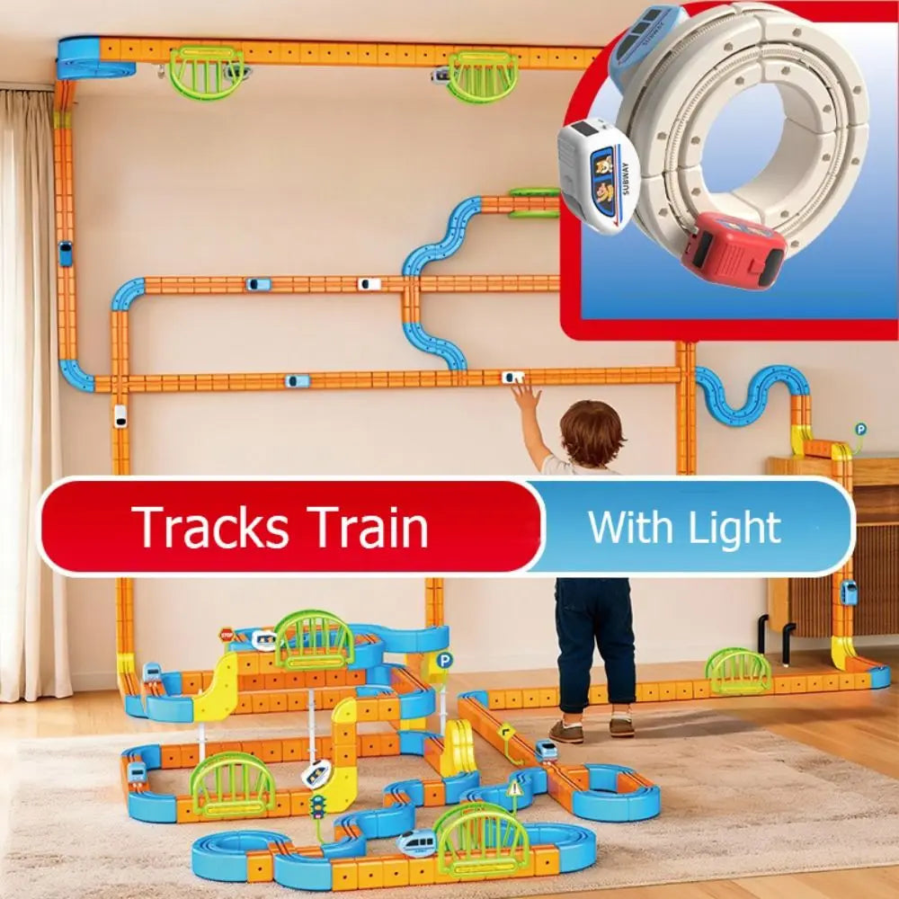 Fun Plastic Buckle Tracks Train With Light Intelligent Toy Railway Track Toys Smooth Steady Driving Small Train