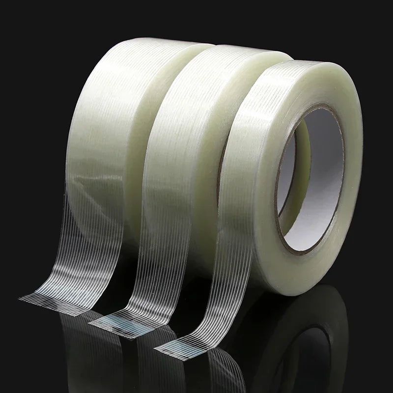 50m/roll Strong Glass Fiber Tape Industrial Strapping Packaging Fixed Seal Transparent Striped Single Side Adhesive Tapes