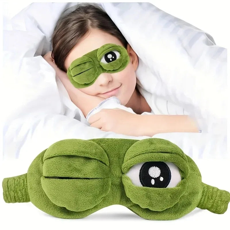 Cute Pepe Frog Sleep Eye Mask Plush Blindfold Super Soft Transformable Cover for Kids Teens Adults (Green)