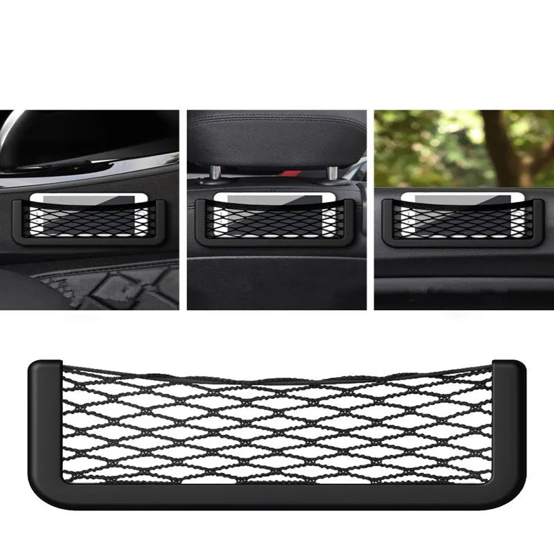 1PCS Universal Car Organizer Storage Bag Auto Paste Net Pocket Phone Holder Car Accessories Interior Storage Accessories