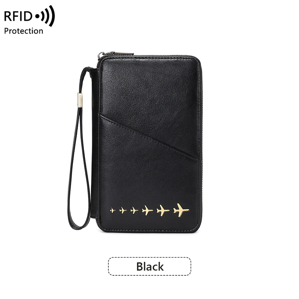 New Family Passport Holder Wallet RFID Blocking Travel Document Storage Bag Women Men Multifunctional PU Leather Passport Wallet