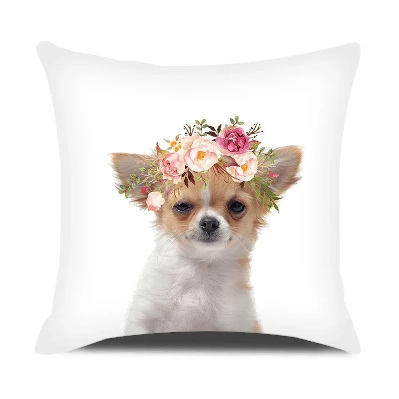 Adorable Pets With Flower Double-sided Printed pillow cover Short plush Suitable living rooms bedrooms sofas throw cushion cover