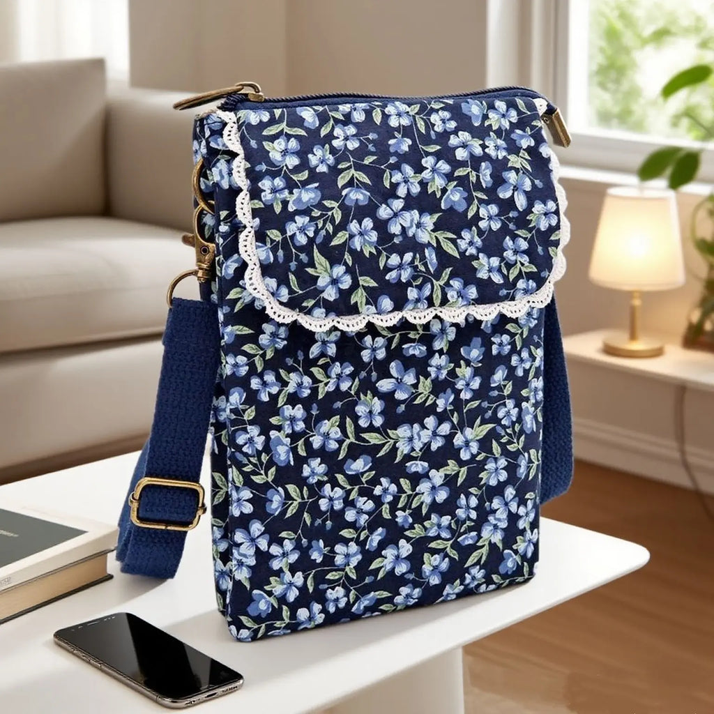 Fresh countryside fabric crossbody phone bag - floral five-layer crossbody women's bag