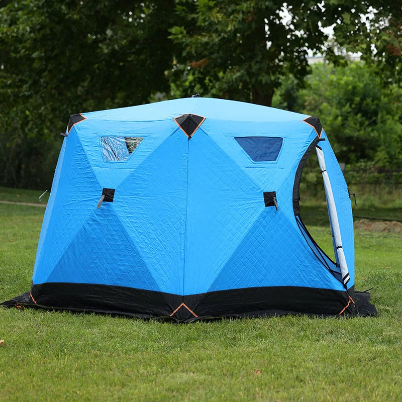 Winter Ice Fishing Tent 3.5m Thickened Coldproof Camping Shelter Hexagonal Outdoor Warm Cotton House with Wood Stove Hole