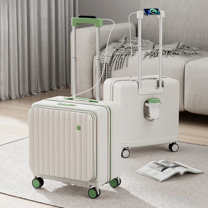 18 Inch Trolley Case With Wheels Travel Suitcase Boarding Case Mini Password Box Suitcase With Cup Holder Rolling Luggage Bag