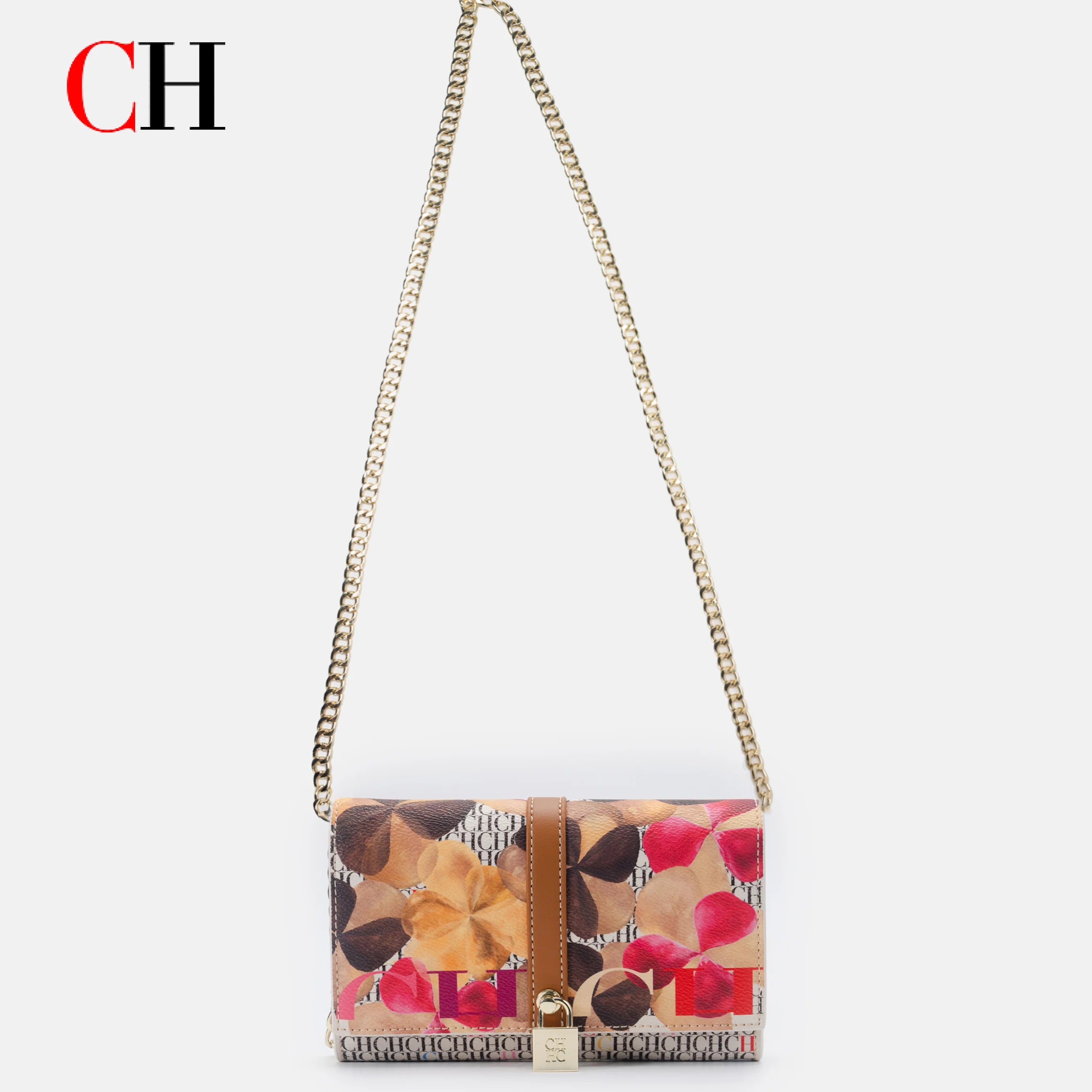 CH Ladies Shoulder Handbag Allover Camouflage Print Metal Chain Crossbody Purse Lock Closure Flap Female Evening Clutch Bag
