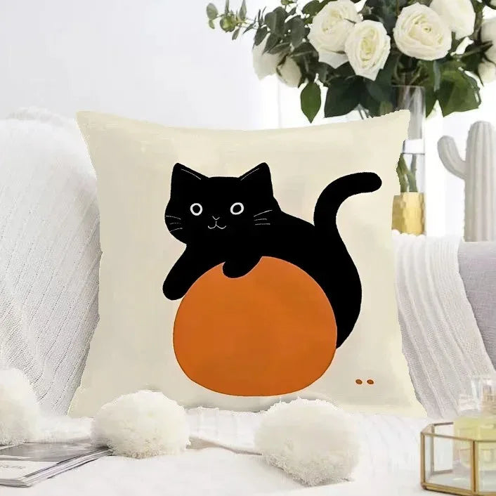 Cute Black Cat Double-sided Printed pillow cover Short plush Suitable living rooms bedrooms sofas throw cushion cover