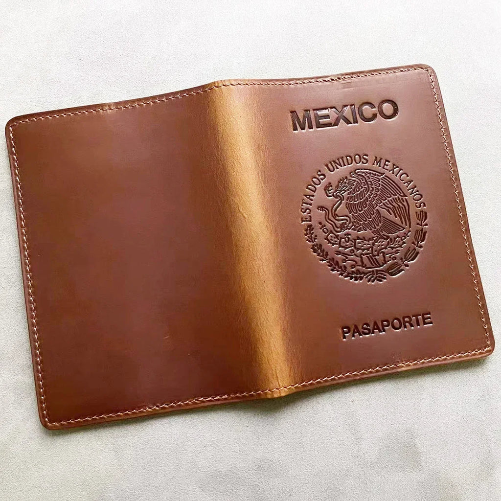 Genuine Leather Mexico Passport Cover Crazy Horse Mexican Passport Holder Men Business Family Case for Passport
