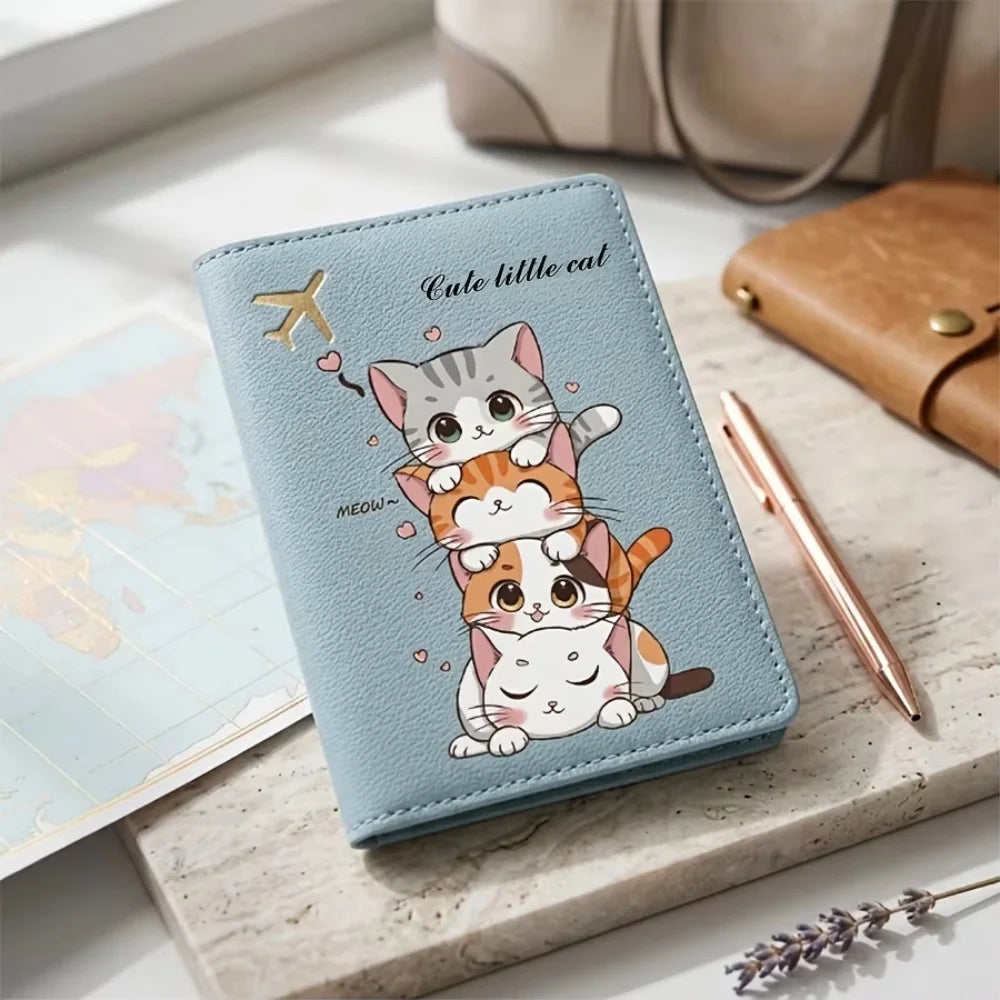 Personalized Cat Pattern Passport Cover, Synthetic Leather Travel Accessory for Men, Women & Students