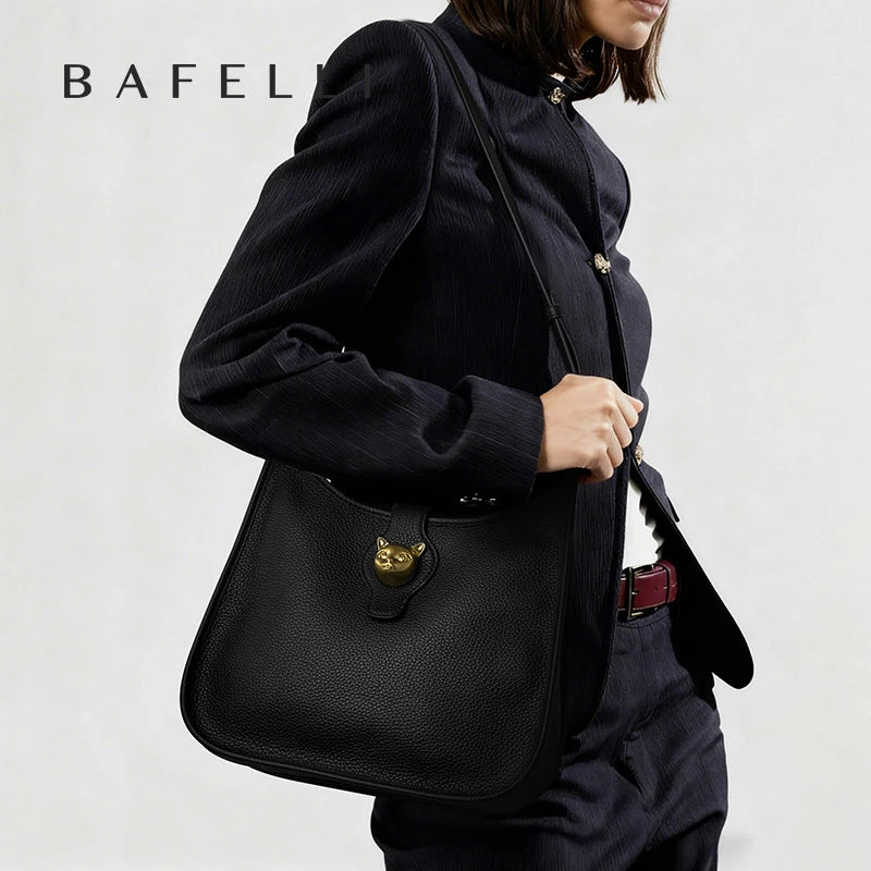 BAFELLI 2026 New Women's Natural Cattle Leather Bucket Bag - Versatile & Chic Shoulder & Crossbody