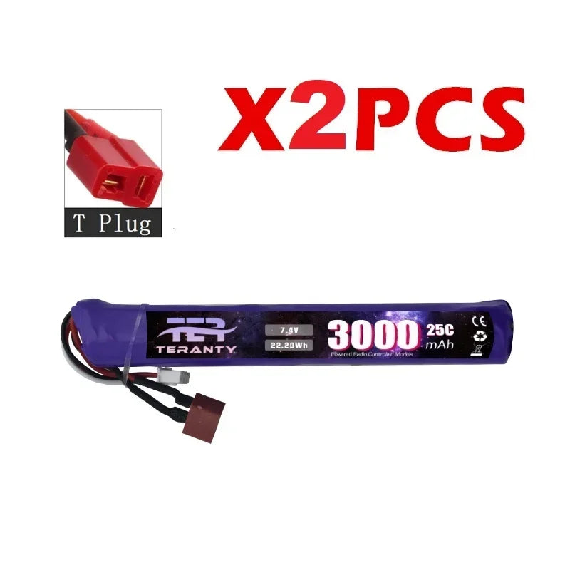 7.4V 3000mAh LiPo Battery with Small Tamiya Deans T Connector 2S For Electric Toys Water Bullet Gun Battery Parts Accessories