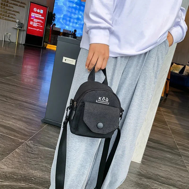 Versatile Small Canvas Fabric Solid Color Handbag Casual Cross Body Shoulder Bag with Detachable Shoulder Strap for Kids Bags