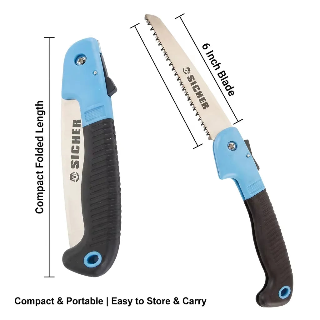 6 Inch Folding Pruning Saw High Carbon Steel Blade Hand Saw for Garden Tree Branch Cutting with Secure Lock & Anti-Slip Handle