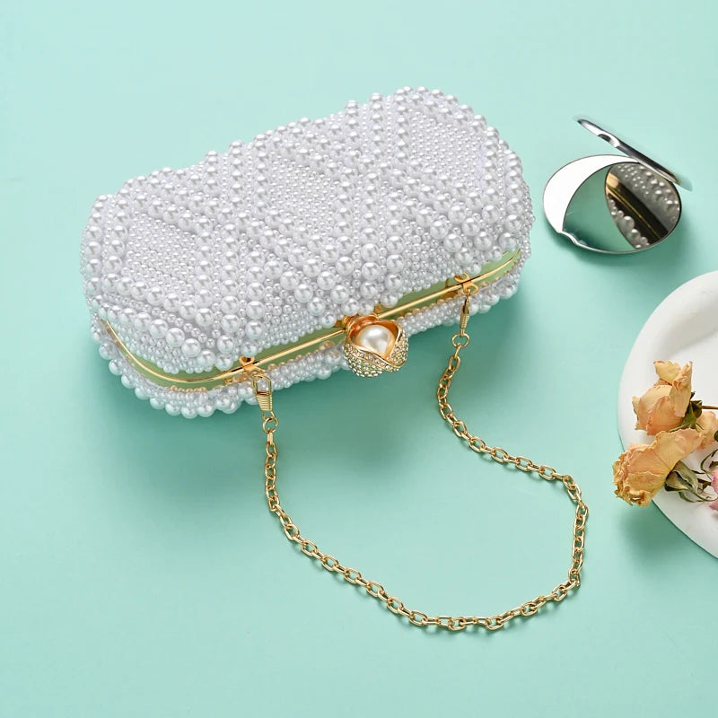New high-end pearl evening bag with handcrafted beading, versatile for wedding banquet and party dresses, handbag