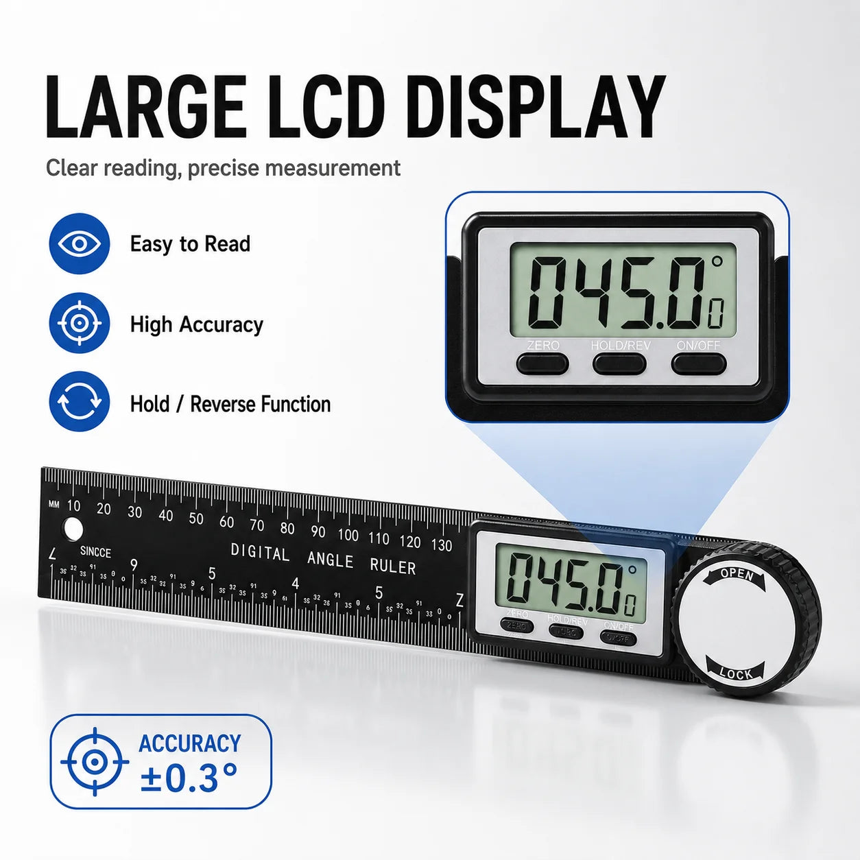 2 in 1 Digital Angle Detector, 360° High Accuracy Angle Finder Ruler, Woodworking Measurement Tool, Multifunction Level Gauge
