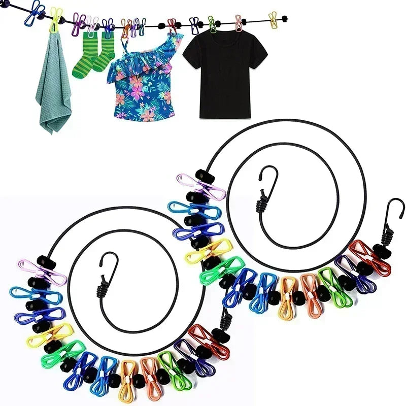 Portable Clothesline 180cm With 12 Clothespins Travel Stretchy Retractable Elastic Laundry Clothe Drying Outdoor Clothe Clips