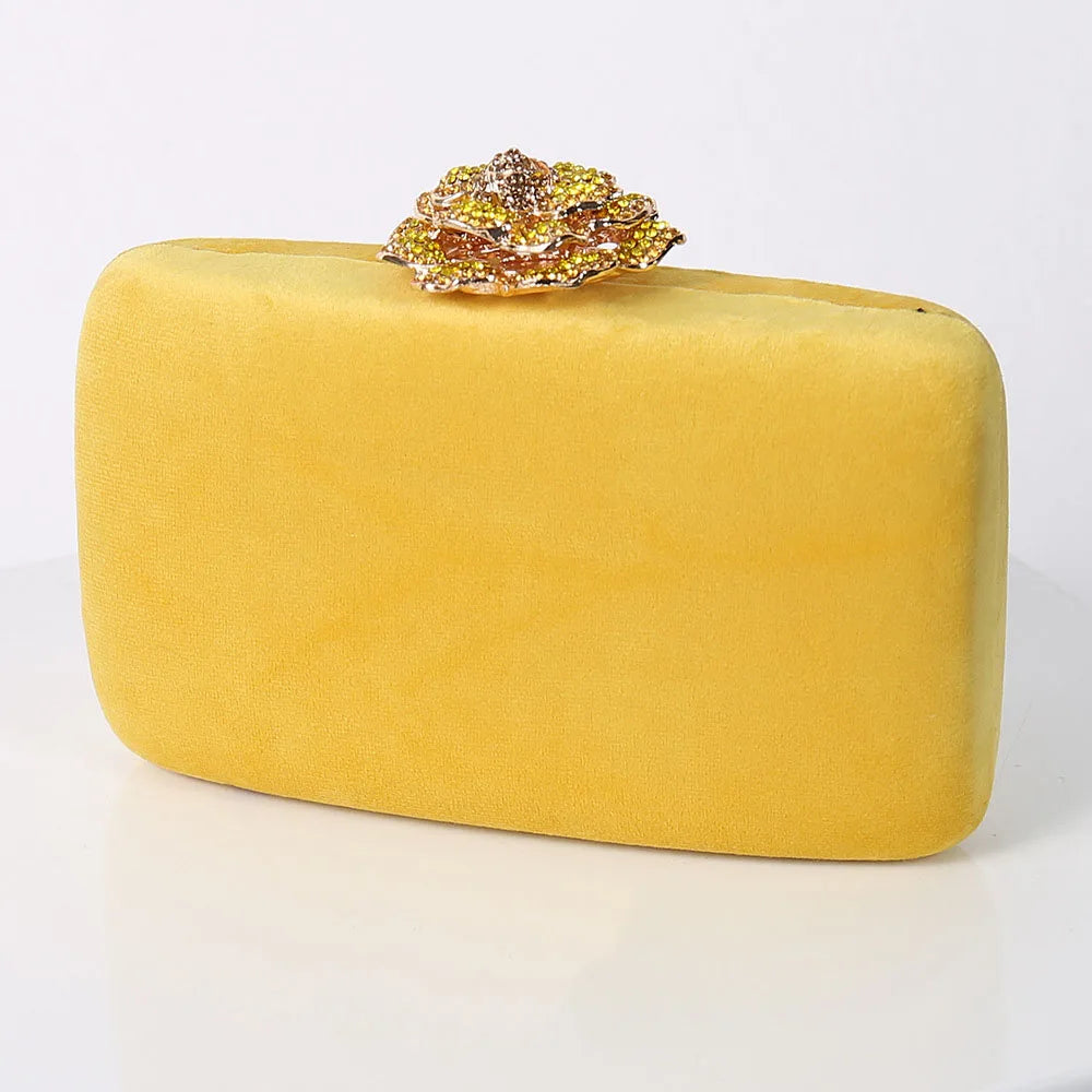 Diamonds Flower Velvet Evening Bag Women New Elegant Chain Banquet Dress Clutch Bag Ladies Wedding Dinner Party Box Small Purses