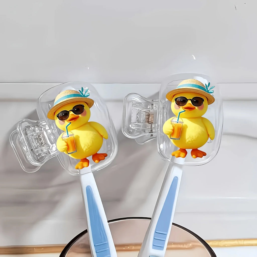 Yellow Duck Drinking Beverage 2pcs Toothbrush Holders with Protective Covers Suitable for Home Travel Use Storage Clip Essential