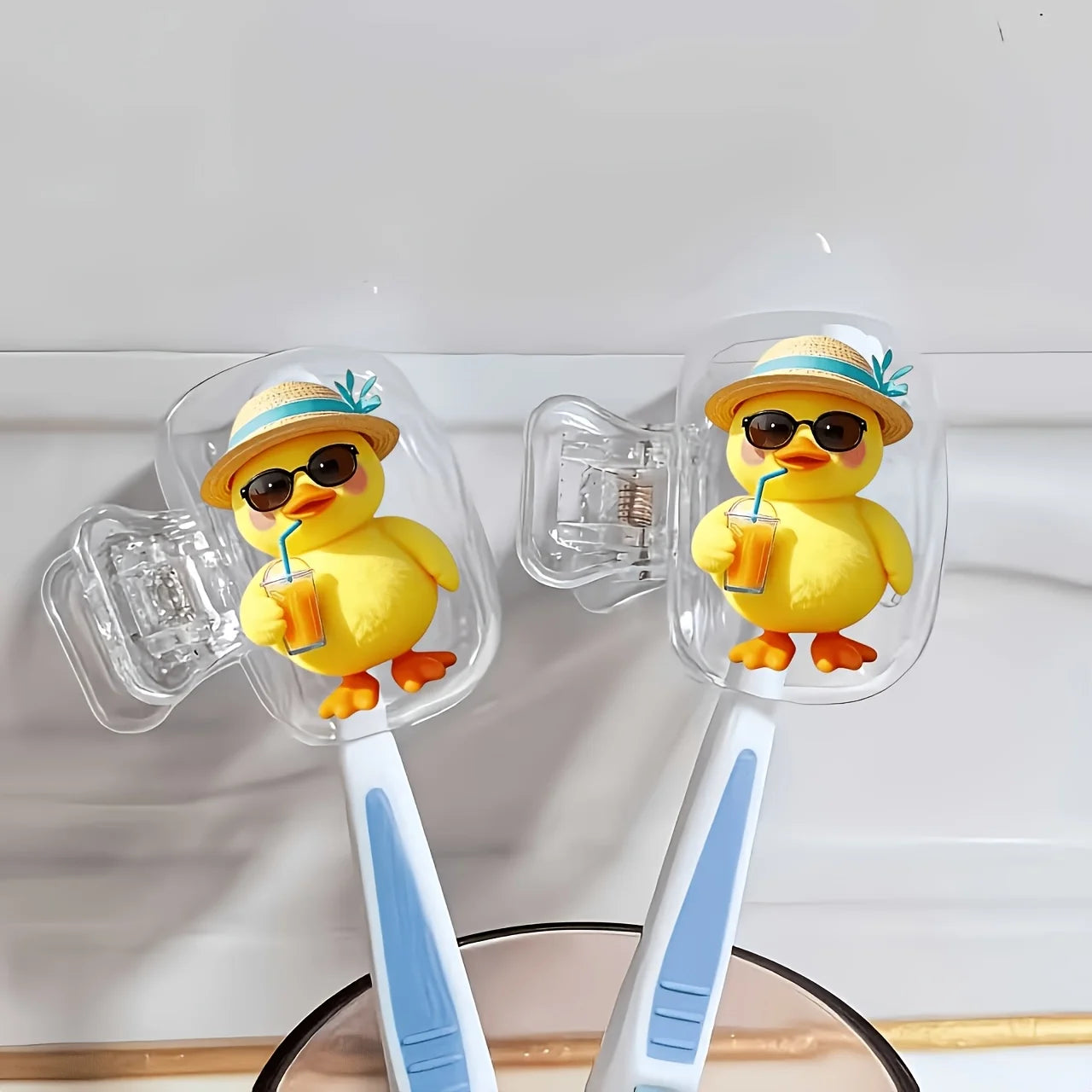 Yellow Duck Drinking Beverage 2pcs Toothbrush Holders with Protective Covers Suitable for Home Travel Use Storage Clip Essential