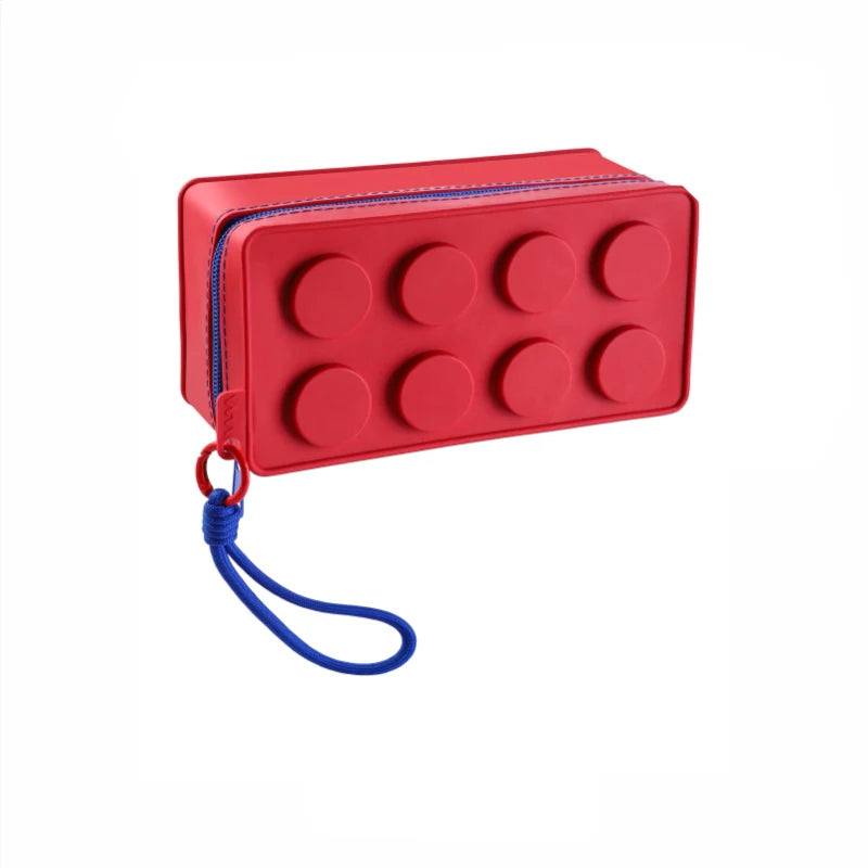 Fashion Color Handbag Building Block Shape Stationery Bag Miscellaneous Storage Bag with Lanyard Zippered Cosmetic Toiletry Bag