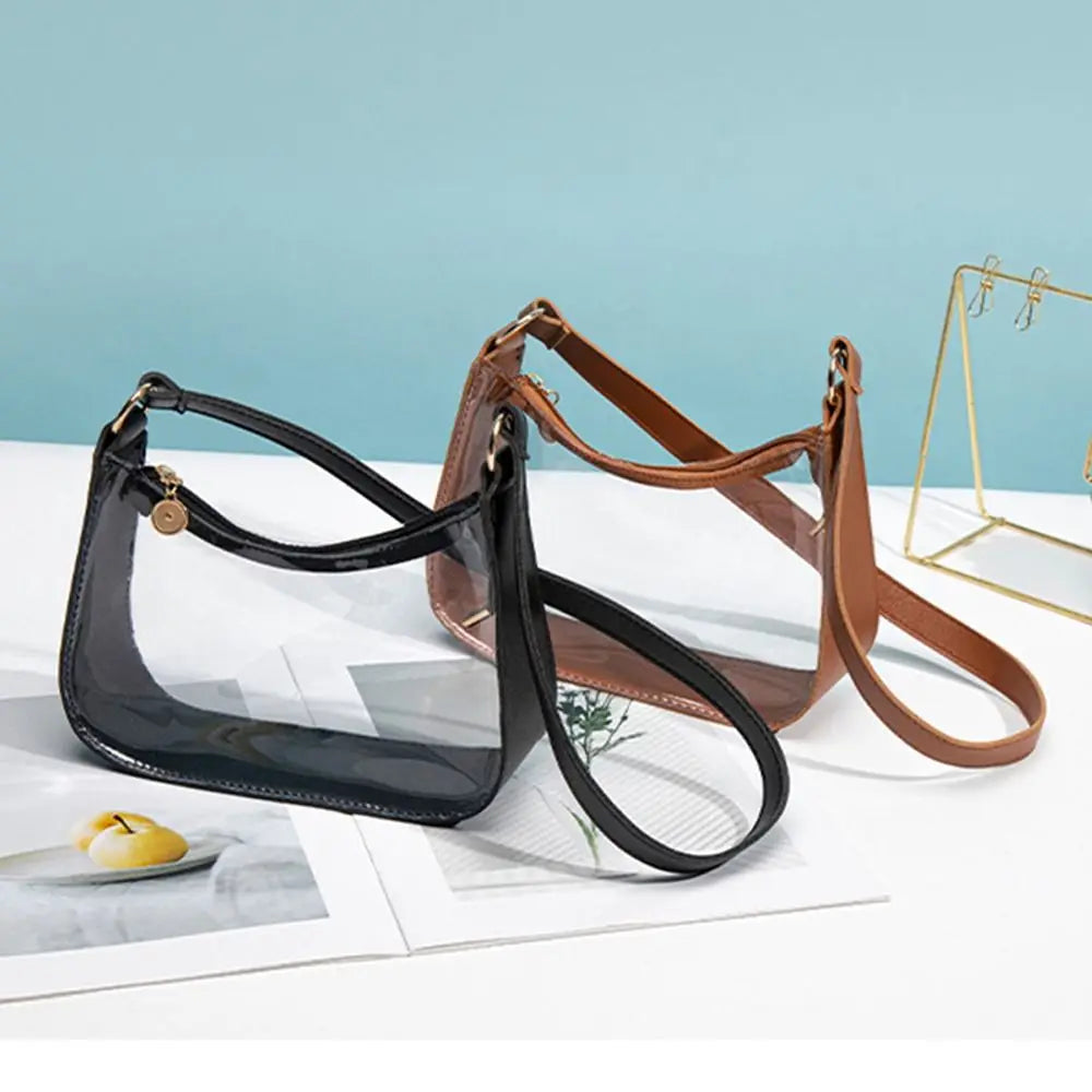 Candy Color Transparent Shoulder Bag Daily Zipper PVC Clear Jelly Bag Small Purses Women Girls