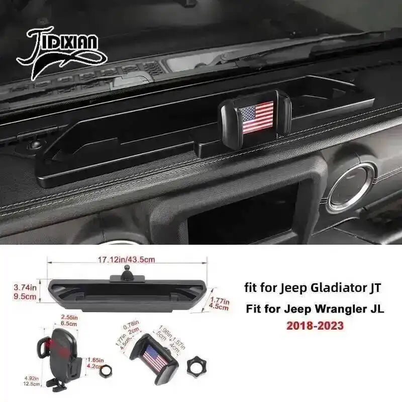 JIDIXIAN for Jeep Wrangler JL 4Xe for Gladiator JT 2018 2019 2020 2021 2022 2023 2024 2025 Dashboard Phone Holder Storage Box